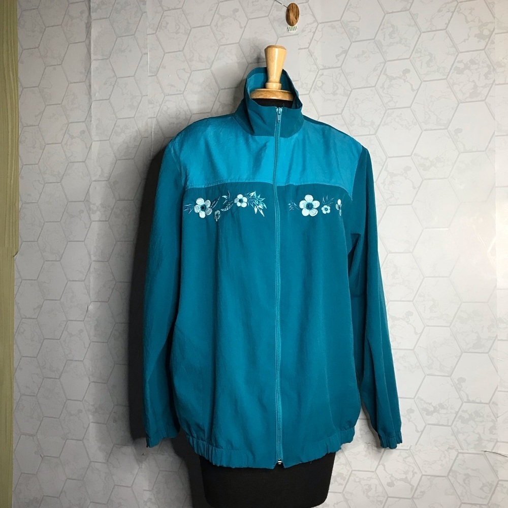 vintage Blair blue jogging tracksuit jacket with embroidered floral detail